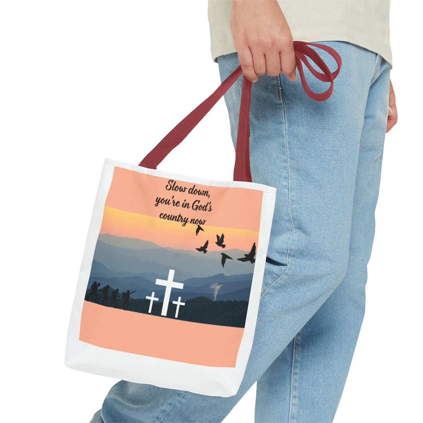 Inspirational Tote Bag  Slow down, you are in Gods country now  Perfect for Church, Gifts, Travel, and Everyday Use