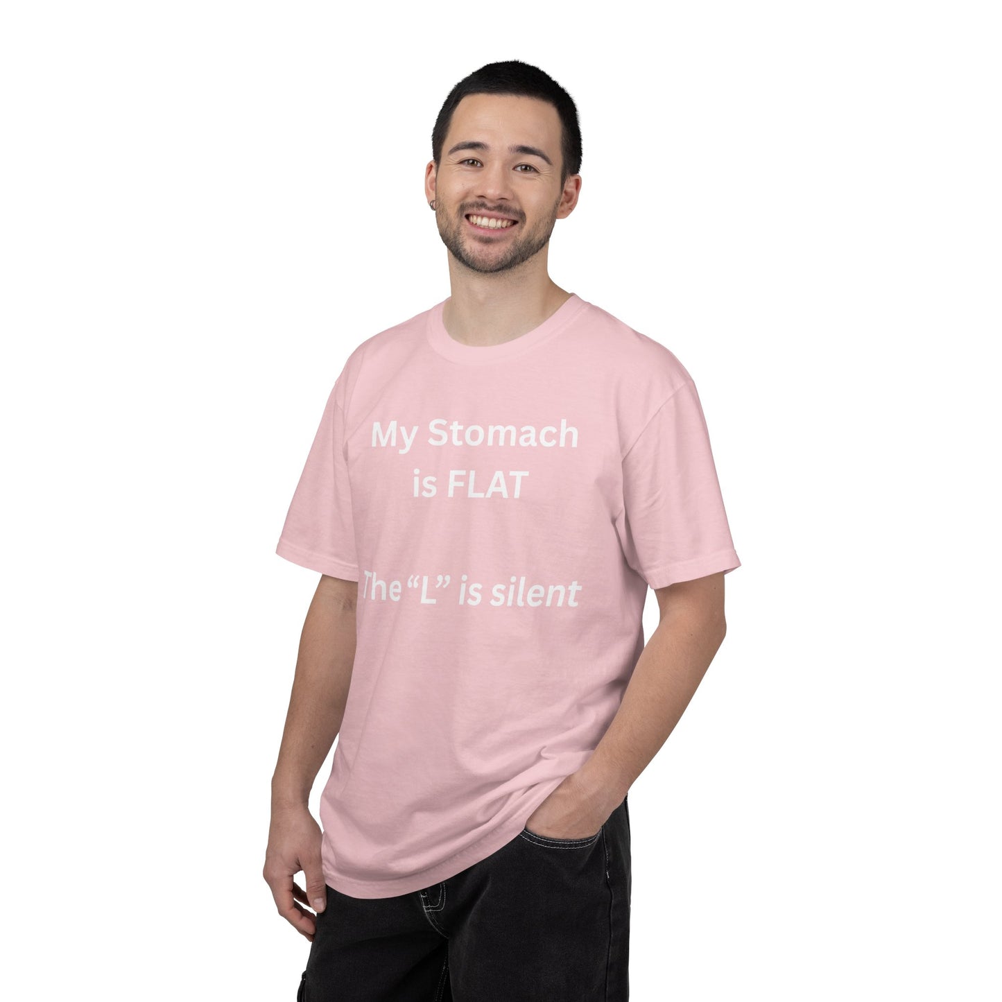 My Stomach is FLAT The "L" is silent T-shirt | Funny Text Tee
