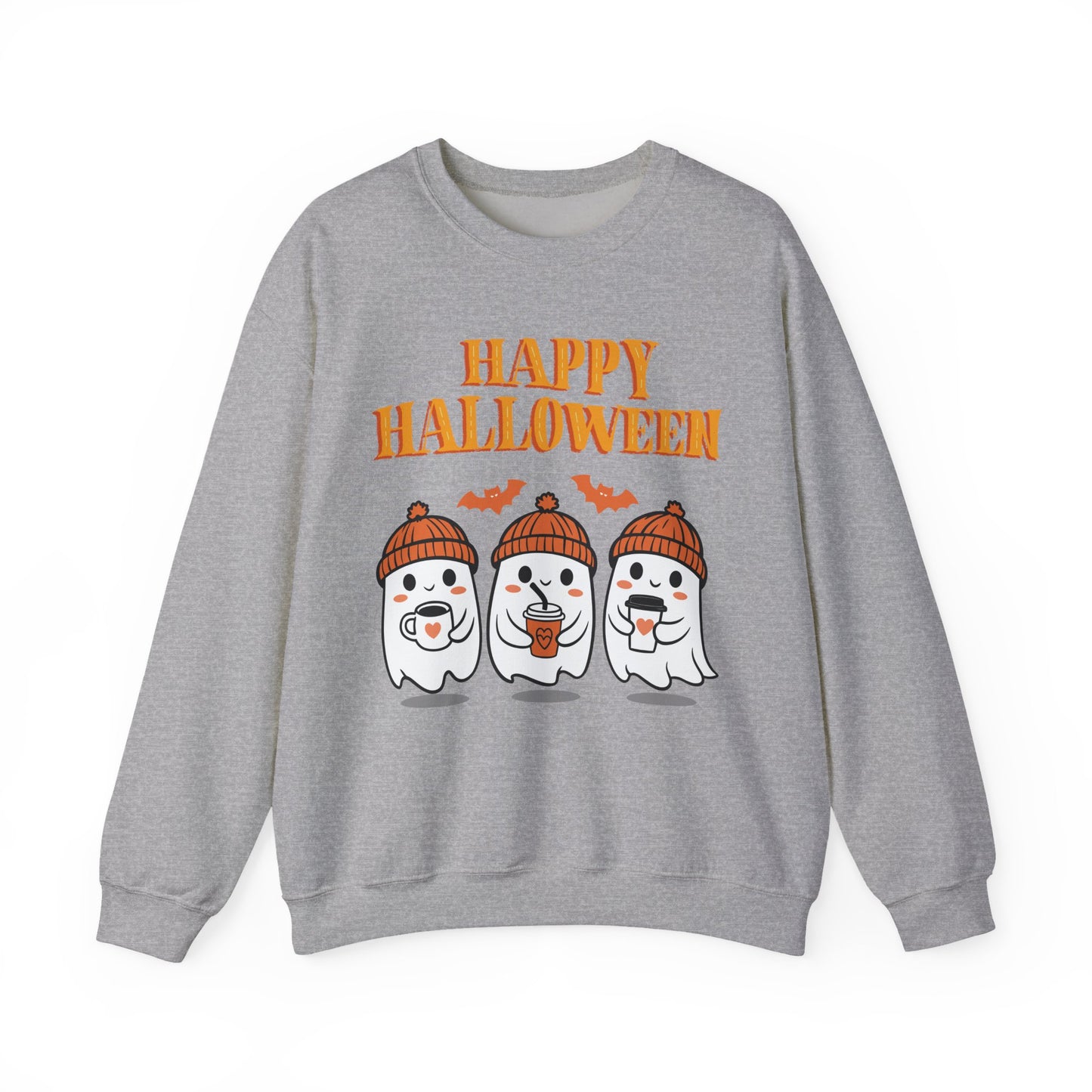 Happy Halloween Ghosts Crewneck Sweatshirt, Cozy Fall Apparel, Unisex Halloween Sweatshirt, Spooky Season Gift, Cute Pumpkin Design
