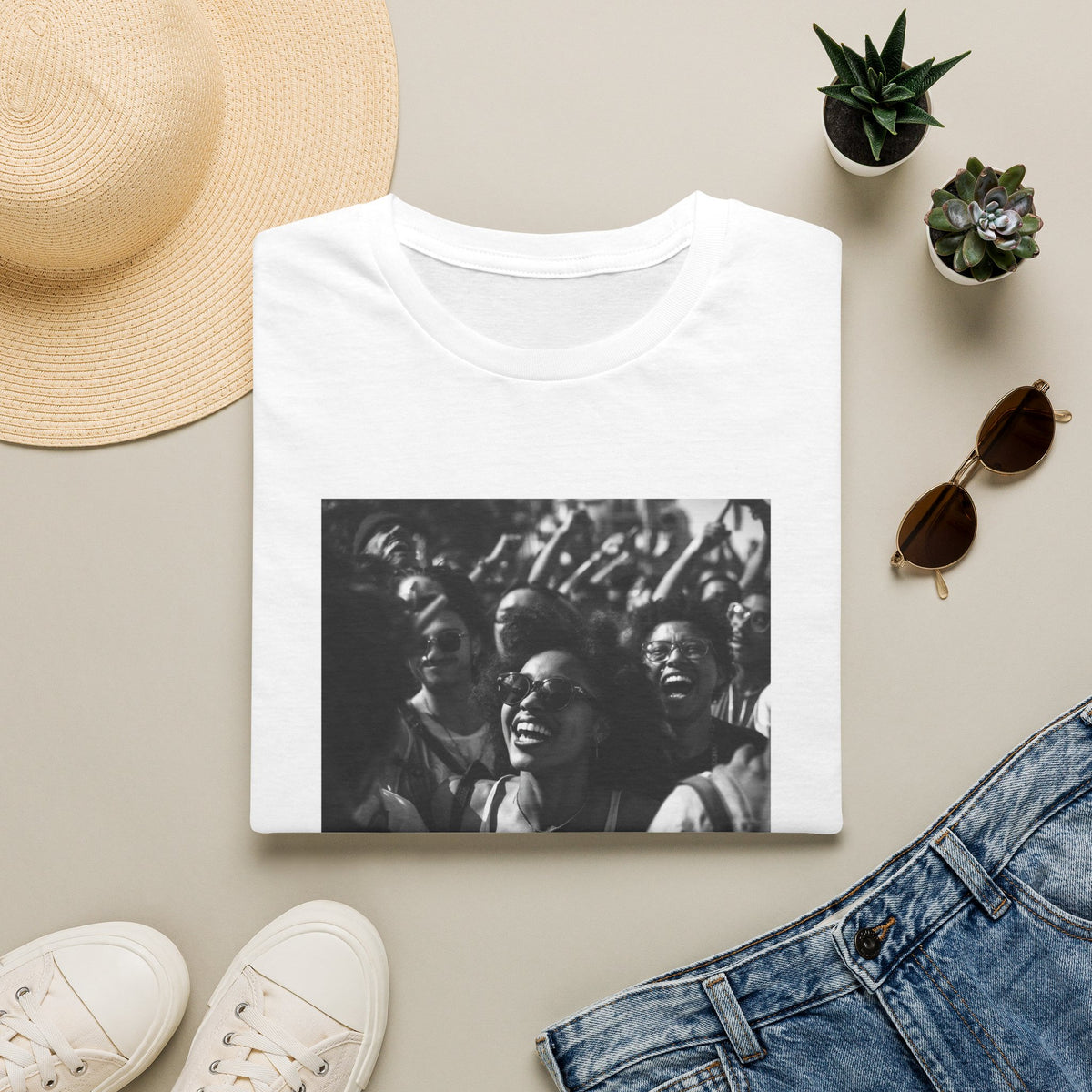 Celebrate Love T-Shirt | Black and White Crowd Photo, Yellow Text
