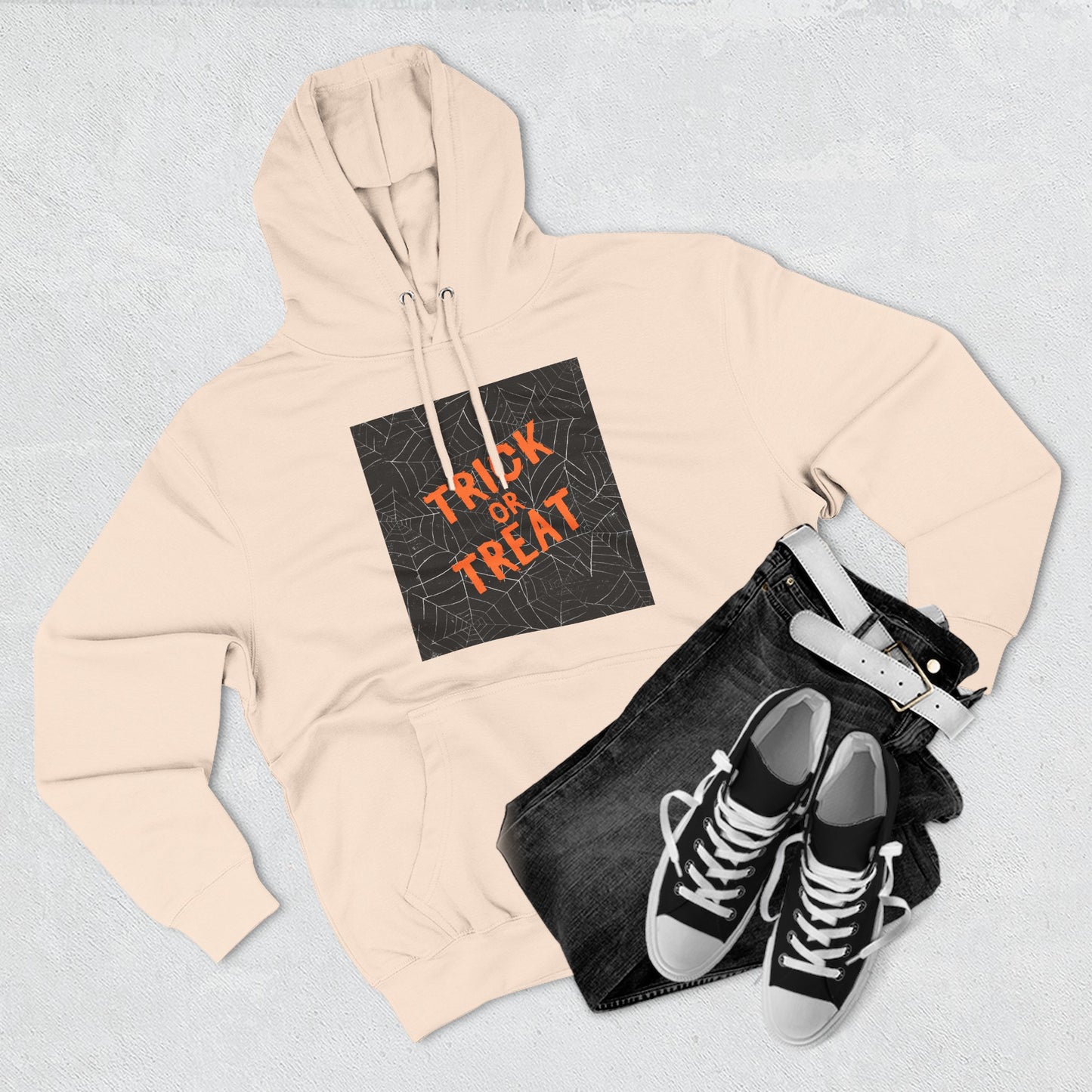 Halloween Trick or Treat Fleece Hoodie, Cozy Fall Apparel, Perfect for Costume Parties, Autumn Chill, Ghostly Gatherings, Comfortable Gift