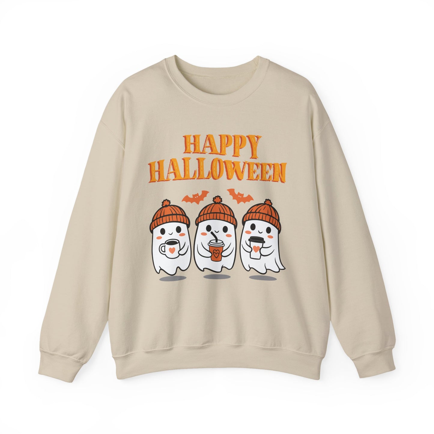 Happy Halloween Ghosts Crewneck Sweatshirt, Cozy Fall Apparel, Unisex Halloween Sweatshirt, Spooky Season Gift, Cute Pumpkin Design