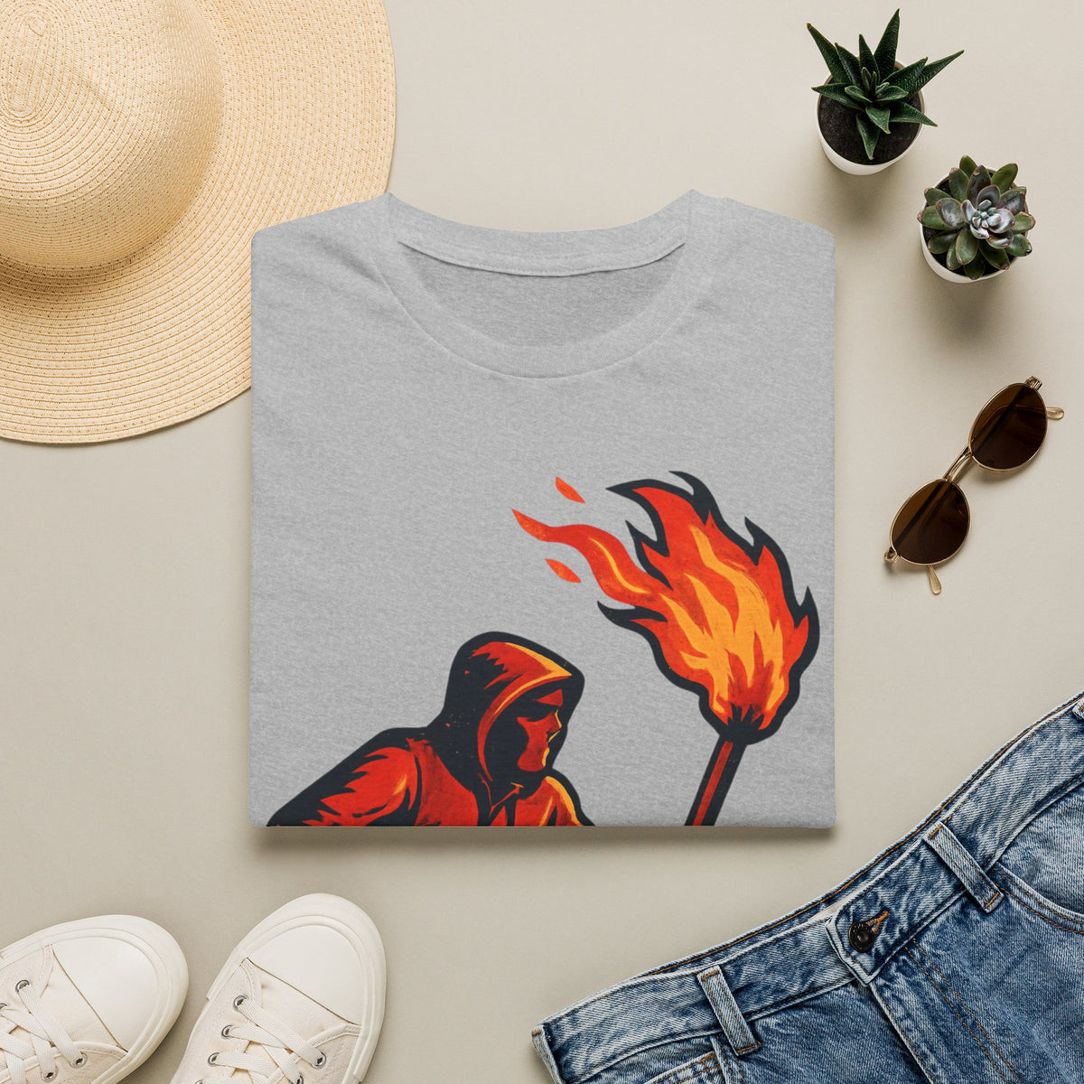 Hooded Figure with Torch T-Shirt | Flame Riot Graphic Tee