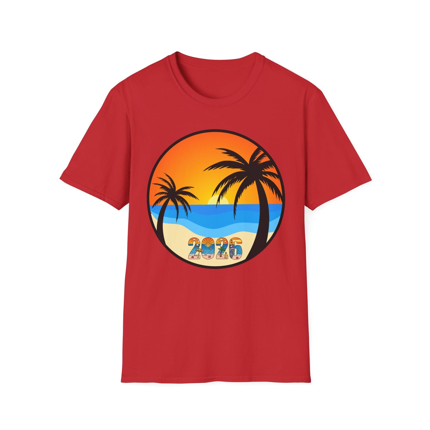 Sunset Palm Beach 2026 T-Shirt | Retro Tropical Circle Design
