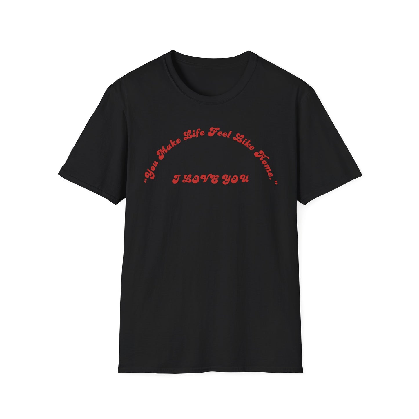 I Love You Graphic Tee — Romantic Red Script Chest Shirt