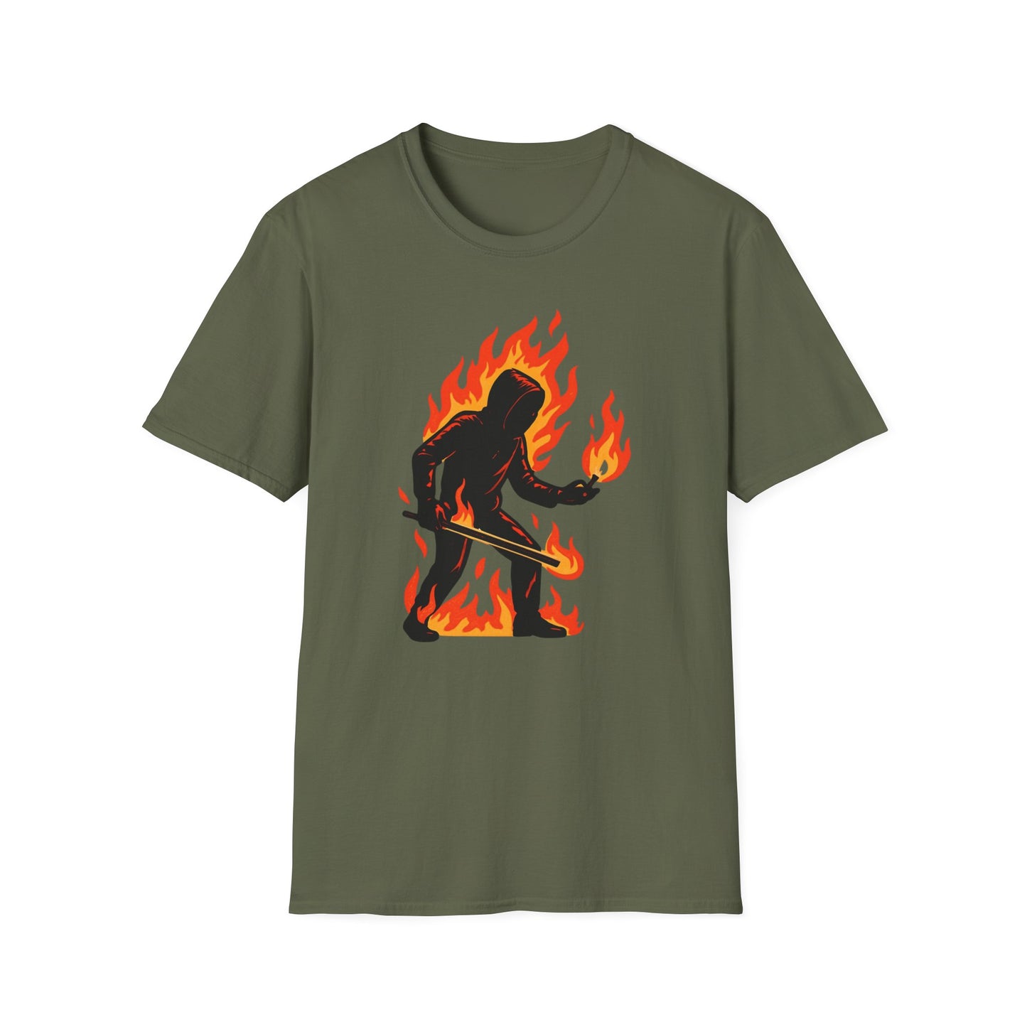 Flaming Sasquatch Illustration T-Shirt | Fire Bigfoot Graphic Tee