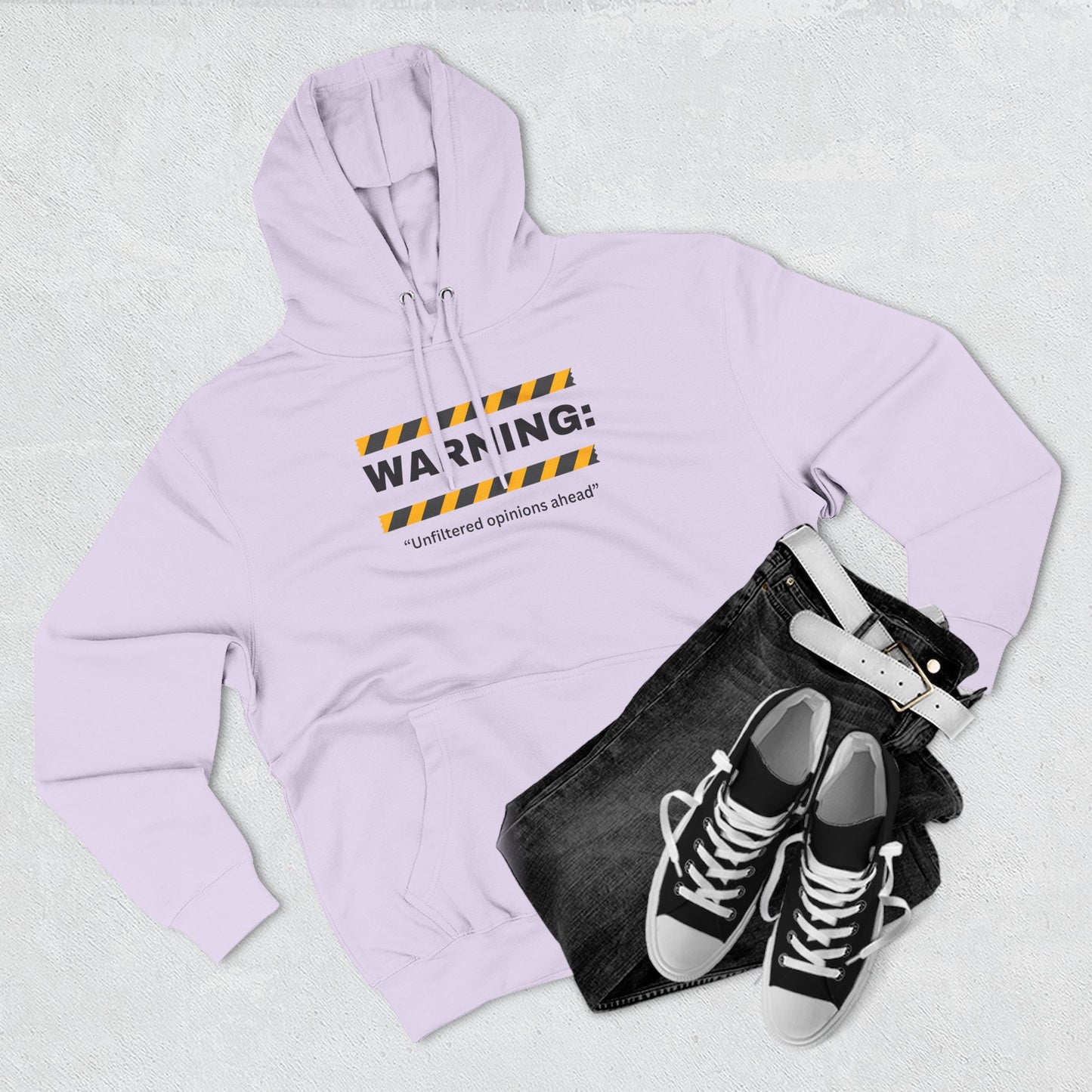 Warning: Unfiltered Opinions Ahead Hoodie | Humor, Caution Tape Design