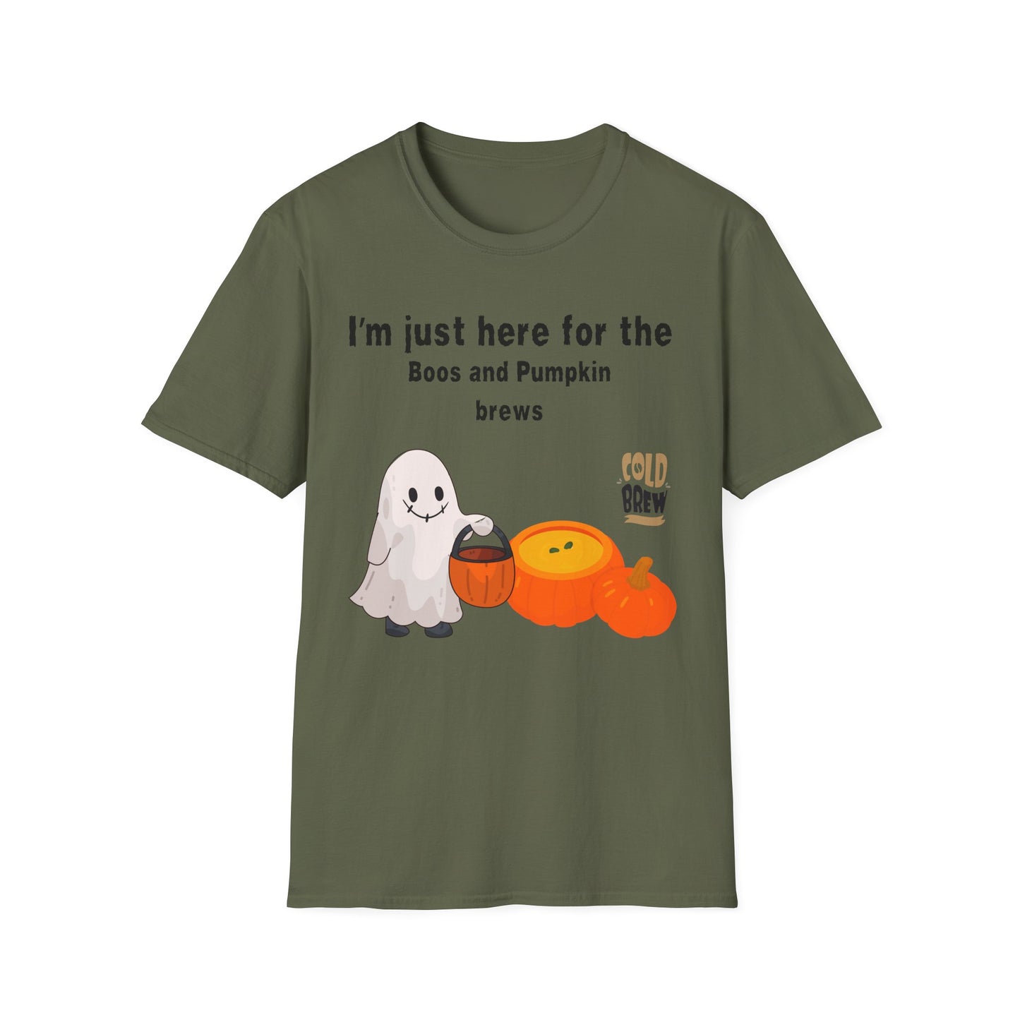Halloween Ghostly Vibes T-Shirt, Boo's and Pumpkin Brews Tee, Unisex Casual Wear, Autumn Fashion, Spooky Season Clothing