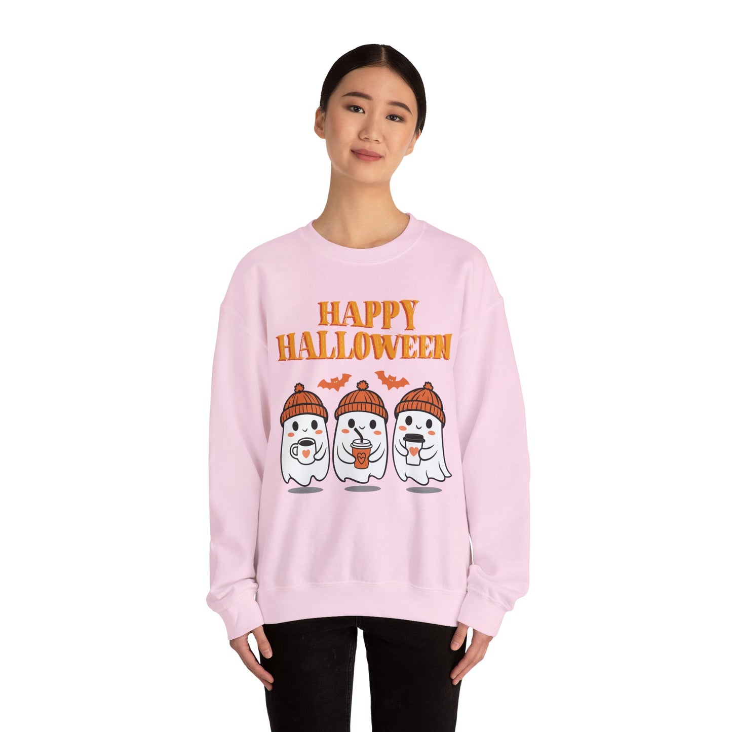 Happy Halloween Ghosts Crewneck Sweatshirt, Cozy Fall Apparel, Unisex Halloween Sweatshirt, Spooky Season Gift, Cute Pumpkin Design