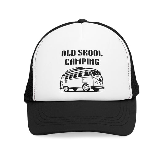Vintage Old Skool Camping Mesh Cap, Funny Outdoor Hat, Summer Camp Gear, Gift for Campers, Road Trip Accessory, Festival Headwear