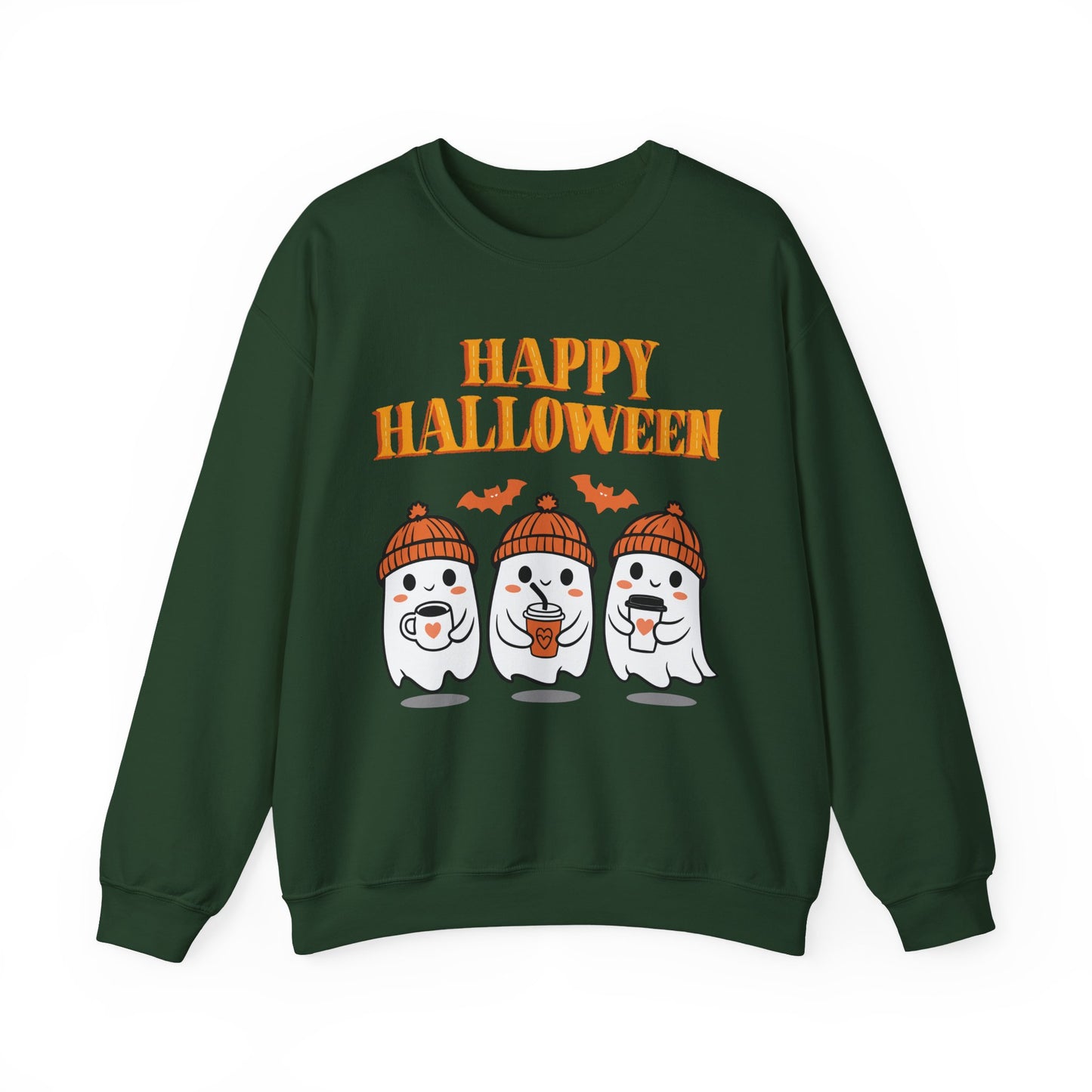 Happy Halloween Ghosts Crewneck Sweatshirt, Cozy Fall Apparel, Unisex Halloween Sweatshirt, Spooky Season Gift, Cute Pumpkin Design