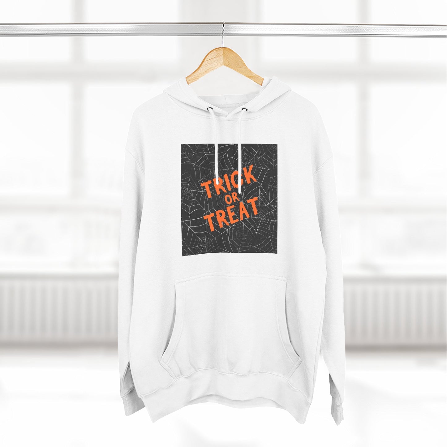 Halloween Trick or Treat Fleece Hoodie, Cozy Fall Apparel, Perfect for Costume Parties, Autumn Chill, Ghostly Gatherings, Comfortable Gift