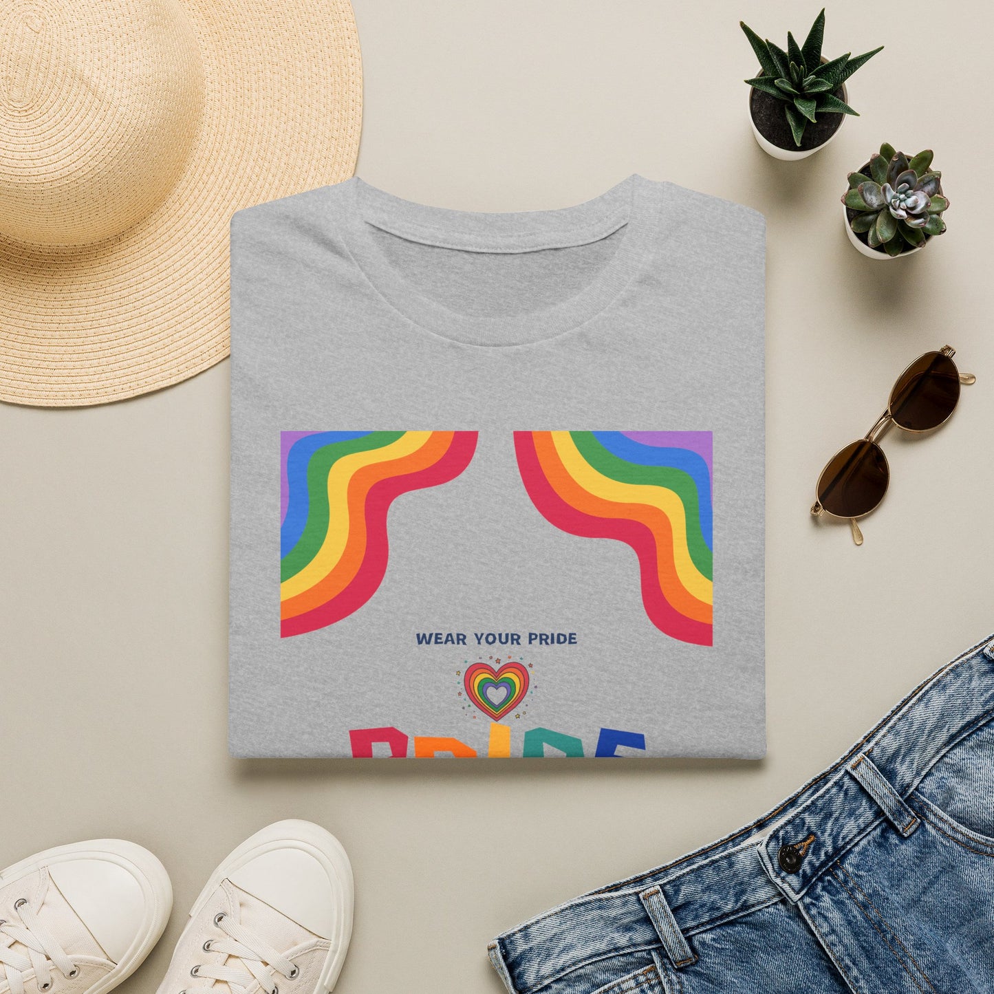 Rainbow Pride heart graphic T-Shirt | Wear Your Pride slogan