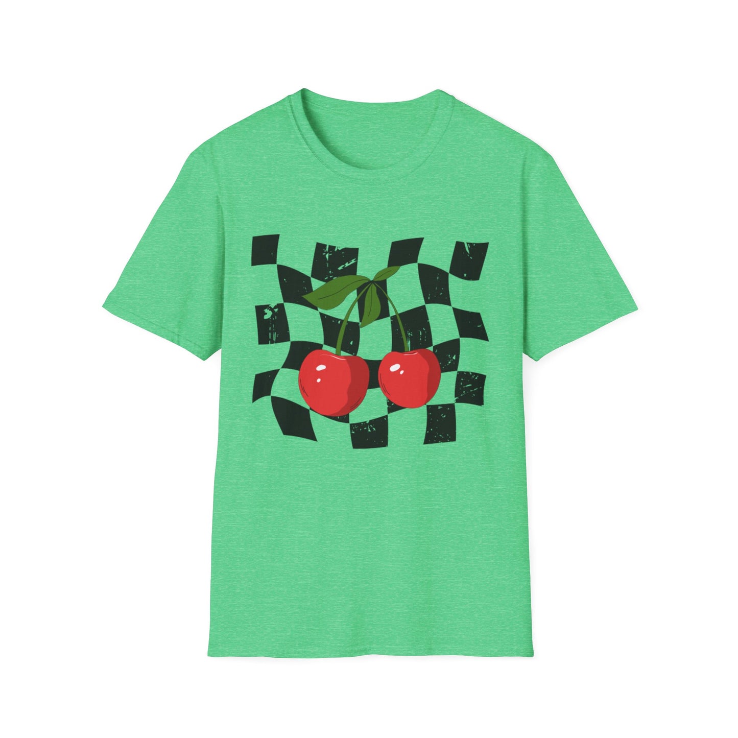 Cherry Checkered Graphic T-Shirt, Vintage Style Tee, Unisex Casual Apparel, Gifts for Car Lovers, Summer Streetwear