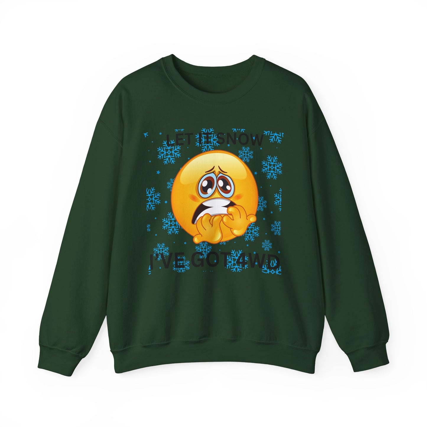 Crewneck Sweatshirt - 'Let It Snow I've Got 4WD' Funny Winter Emoji Design