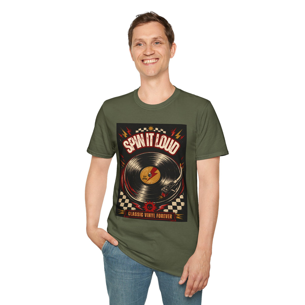 Spin It Loud Vinyl Record T-Shirt | Retro Music Graphic Tee