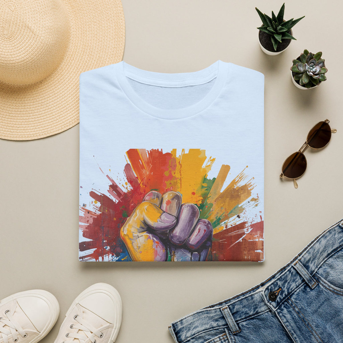 Rainbow Fist Protest Artwork T-Shirt | Pride Solidarity Graphic Tee