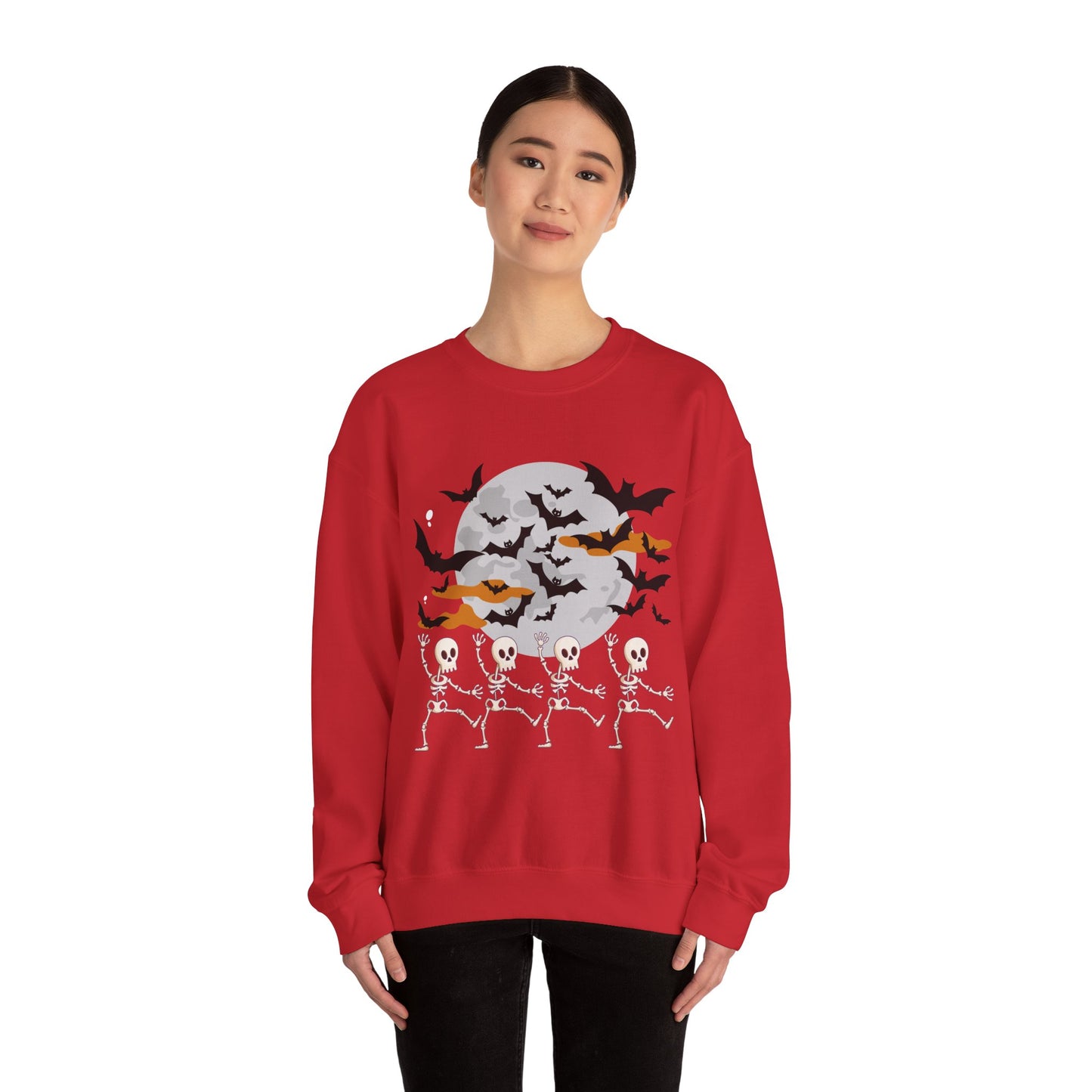 Spooky Skeleton Halloween Sweatshirt, Cozy Crewneck Pullover, Unisex Halloween Apparel, Fall Fashion, Perfect for Pumpkin Patches