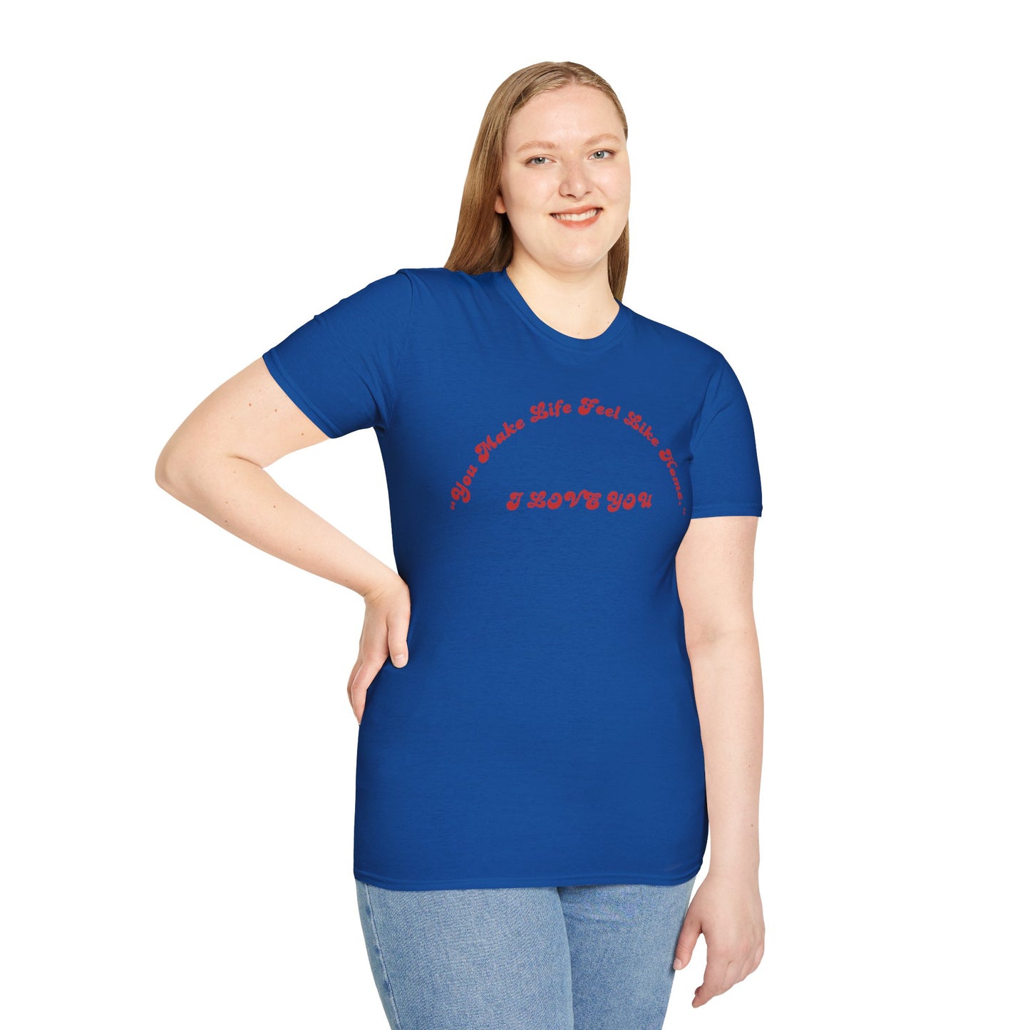 I Love You Graphic Tee — Romantic Red Script Chest Shirt