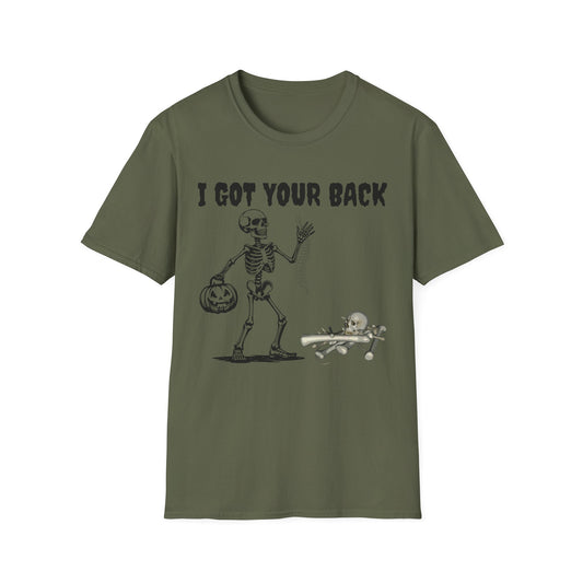 Skeleton I Got Your Back T-Shirt | Unisex Softstyle Tee for Halloween, Casual Wear, Funny Gift, Costume Party, Skeleton Theme