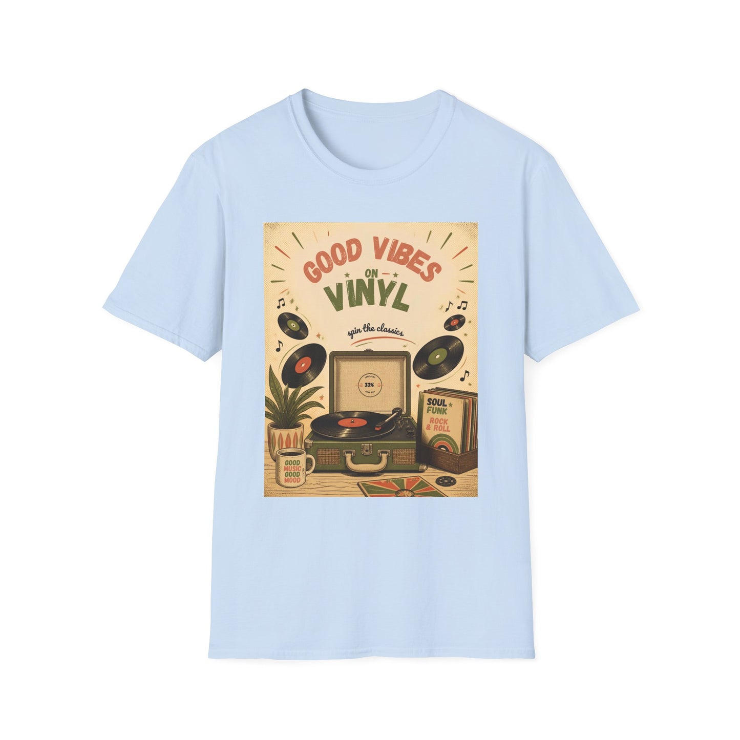 Good Vibes on Vinyl T-Shirt | Retro Record Player Design