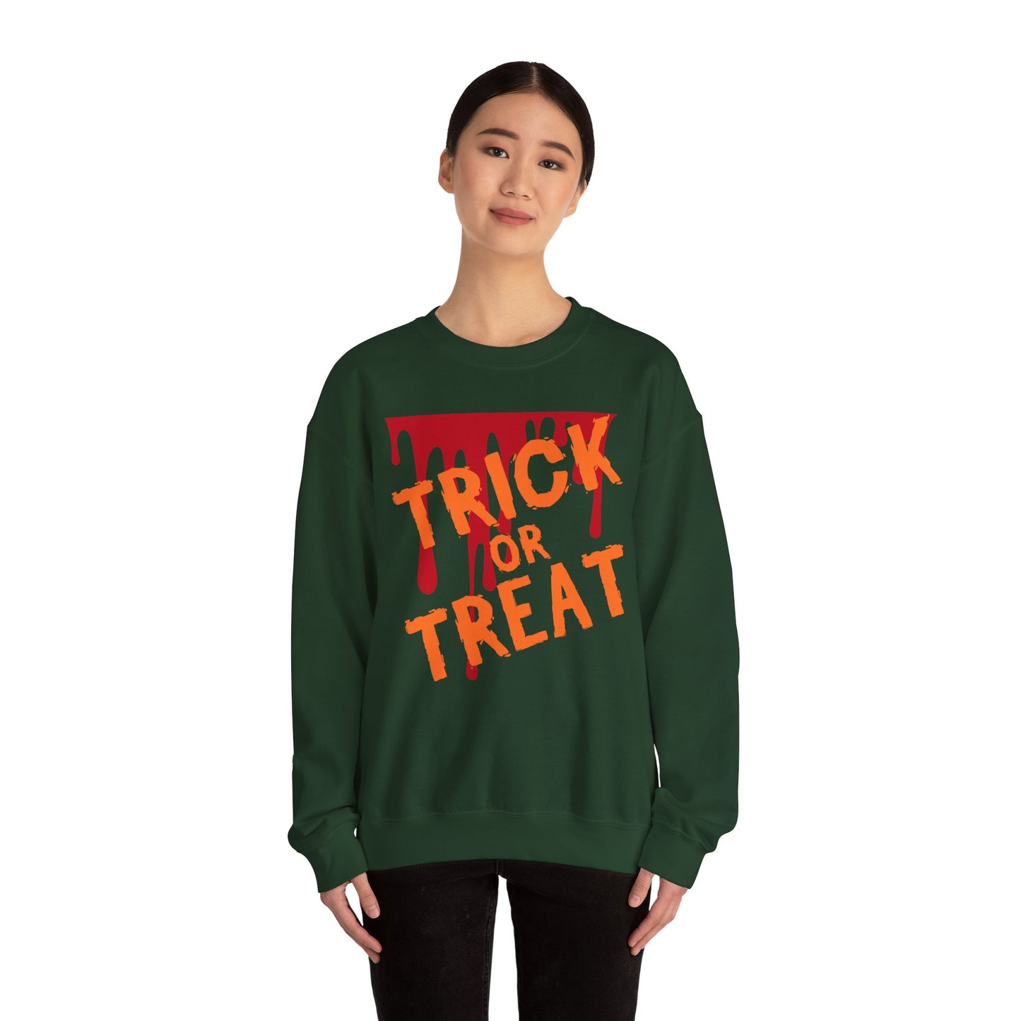 Halloween-Inspired Crewneck Sweatshirt | Cozy Unisex Sweater, Trick or Treat Design, Fall Fashion, Spooky Season Apparel