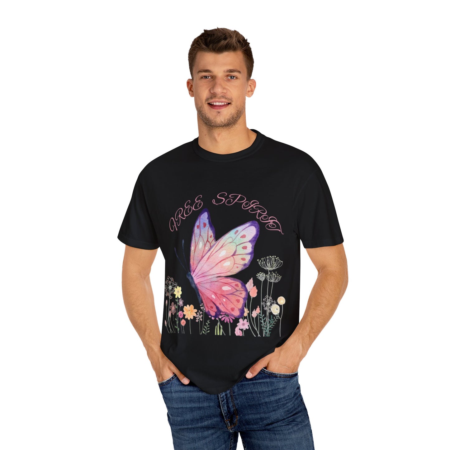 Butterfly Meadow T-Shirt, Colorful Graphic Tee for Nature Lovers, Spring Fashion, Gift for Her, Eco-Friendly Apparel