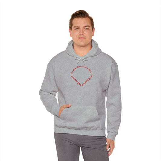 Heart Script Hoodie — Minimal Heart Text Graphic Pullover