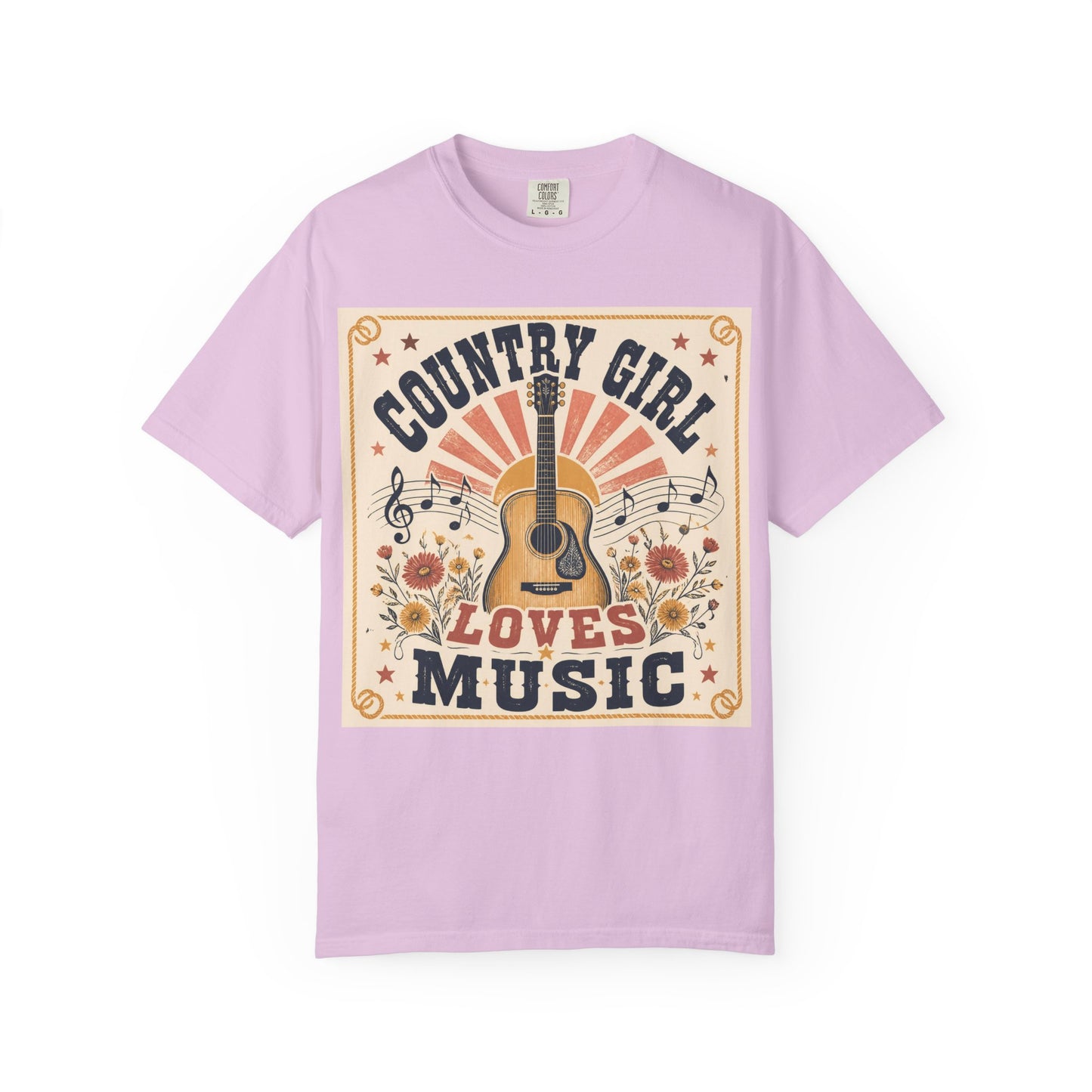 Country Girl Loves Music T-shirt | Acoustic Guitar Floral Vintage Design