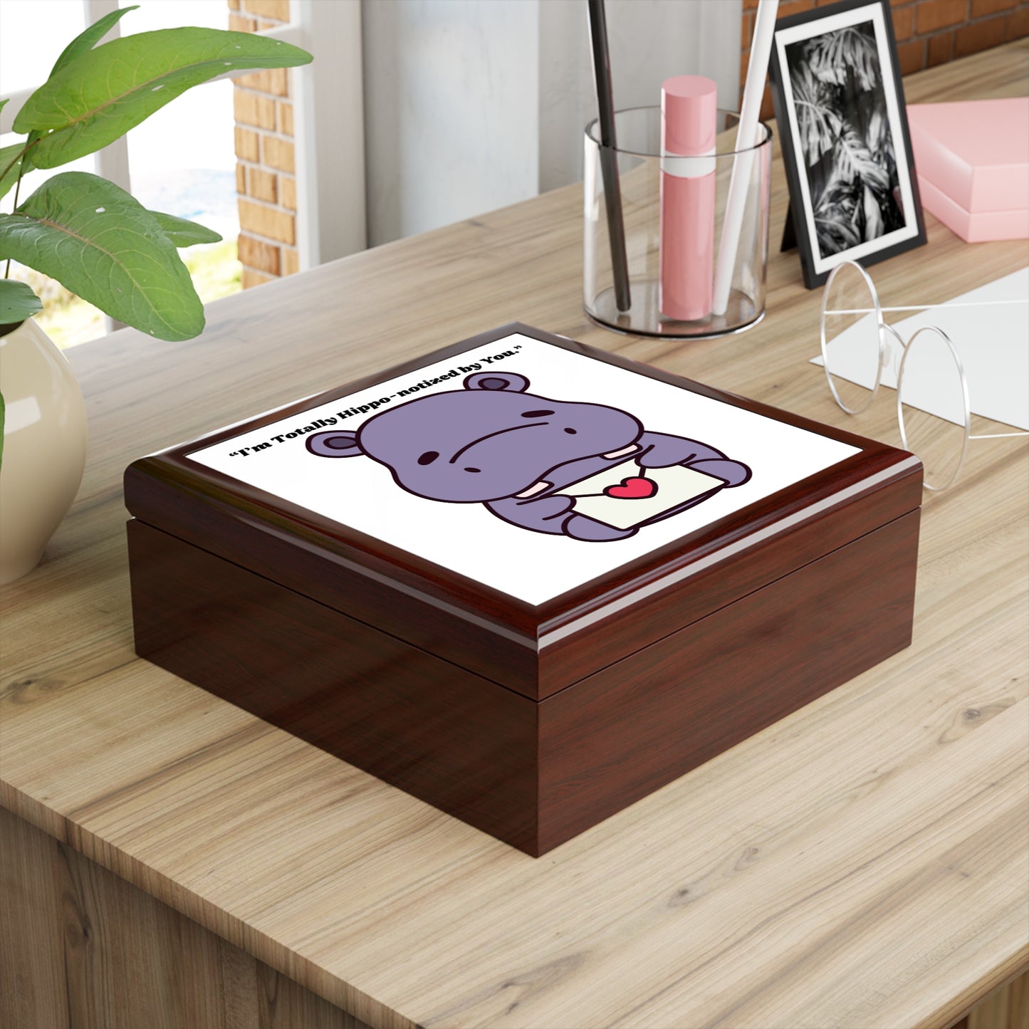 I m Totally Hippo notized by You Jewelry Box | Cute Hippo Illustration