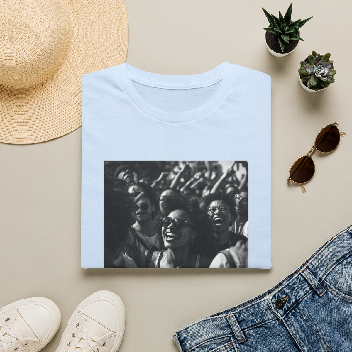 Celebrate Love T-Shirt | Black and White Crowd Photo, Yellow Text