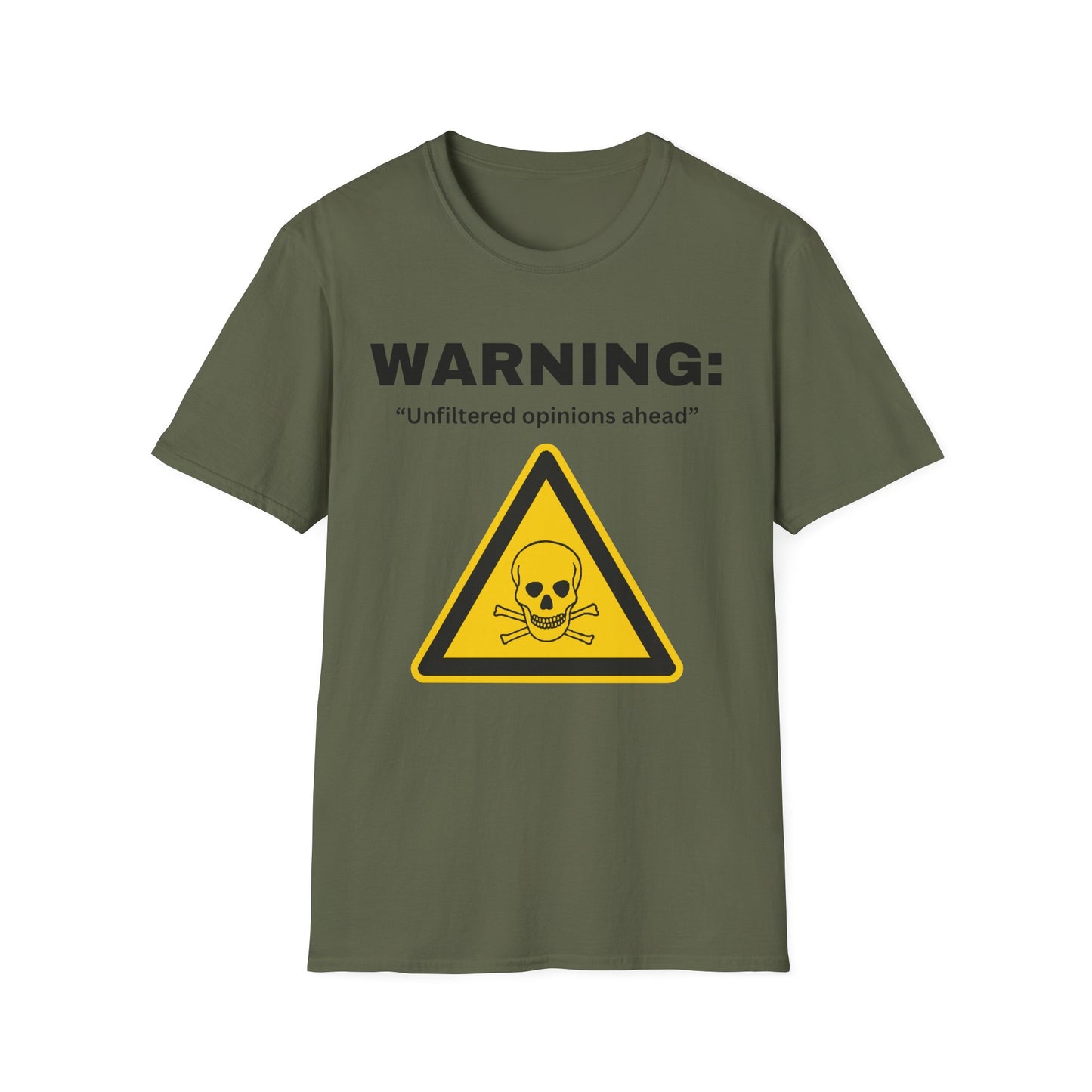Warning "Unfiltered opinions ahead" T-Shirt | Skull Hazard Symbol