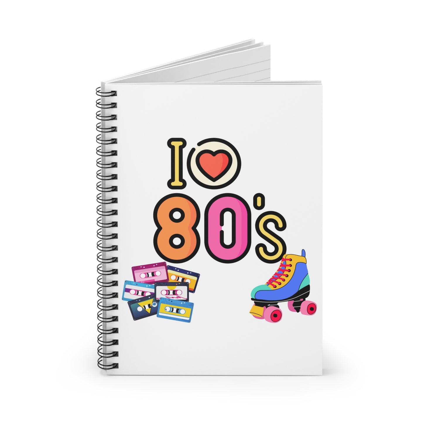 I Heart 80s Retro Roller Skate and Cassette Notebook | Spiral Ruled