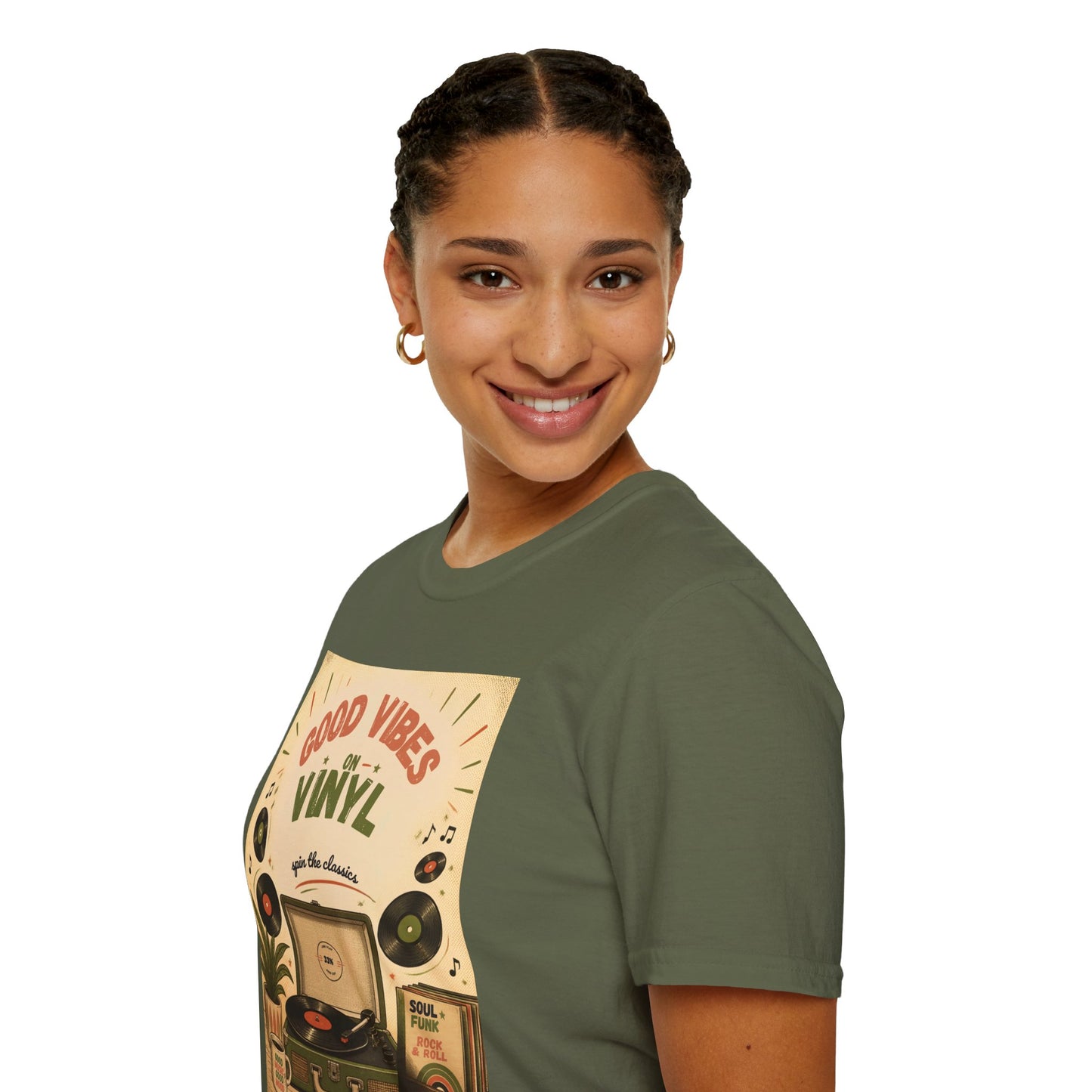 Good Vibes on Vinyl T-Shirt | Retro Record Player Design