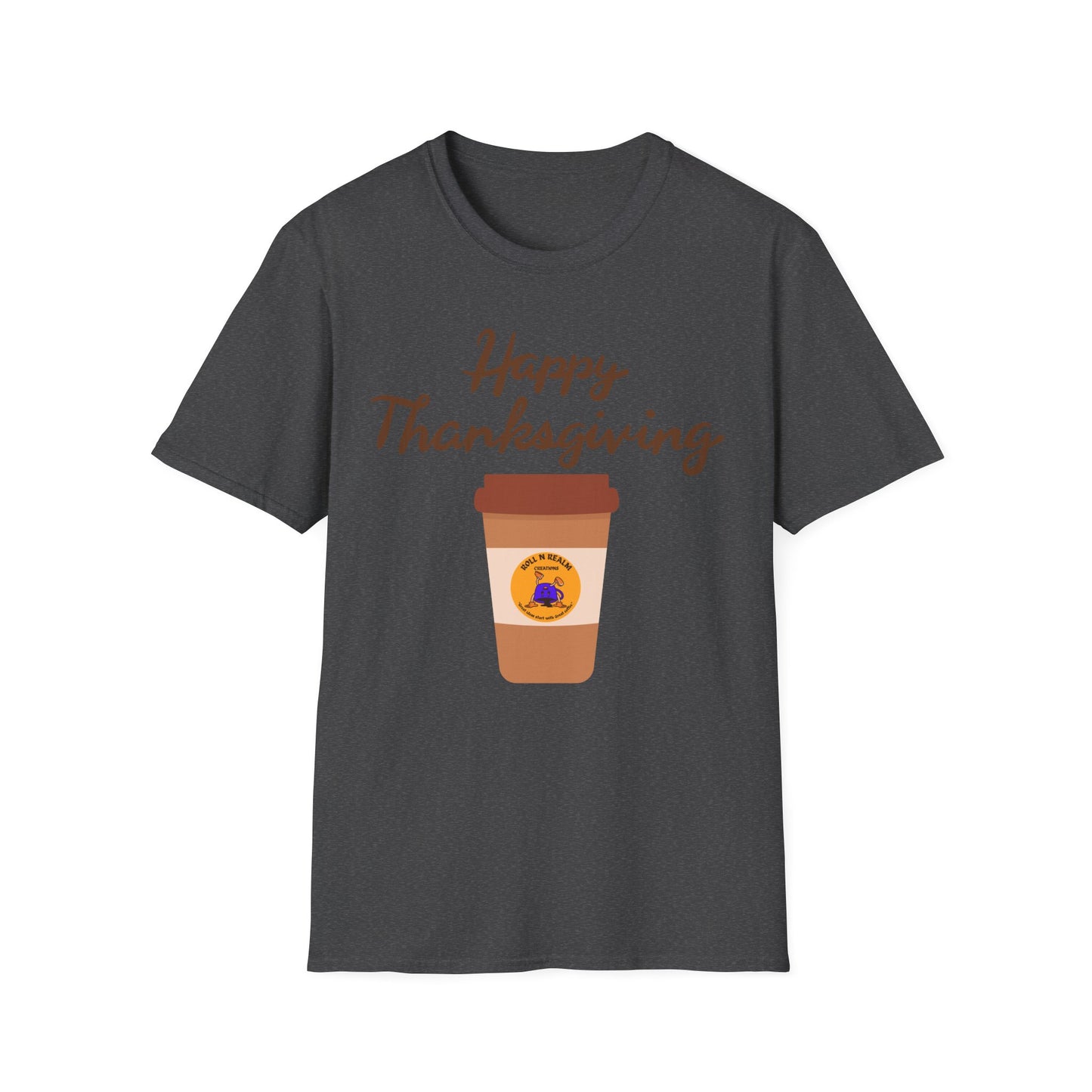 Thanksgiving Coffee T-Shirt - Unisex Softstyle Tee for Fall Celebrations, Autumn Apparel, Holiday Gathering, Family Gatherings, [...]