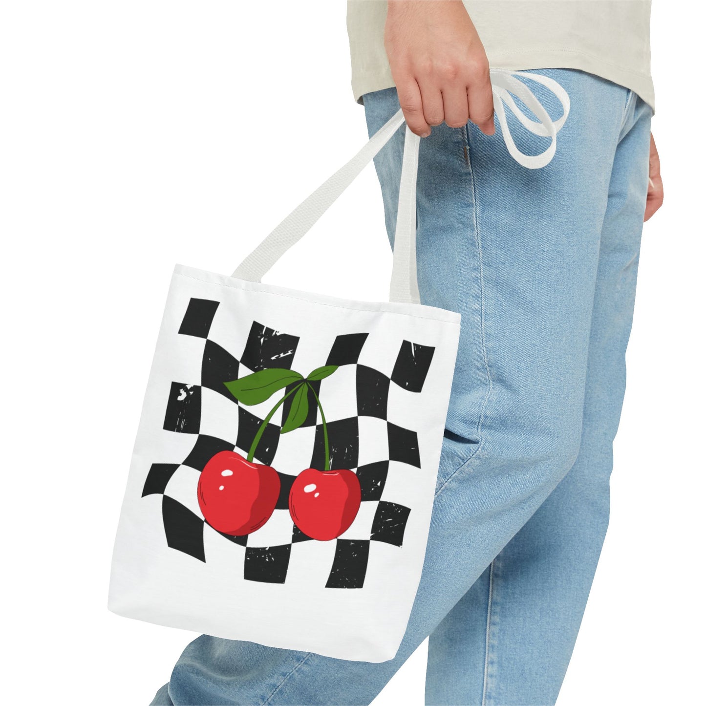 Cute Cherry Checkerboard Tote Bag, Summer Vibe Shopping Bag, Trendy Eco-Friendly Gift, Picnic Essential, Festival Accessory