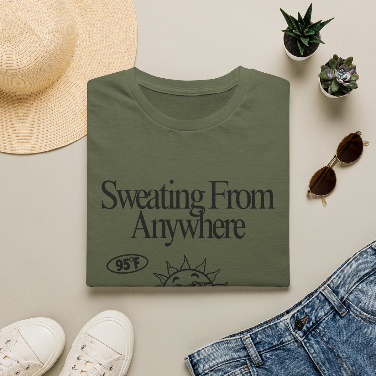 Sweating From Anywhere T-Shirt | Retro Sun Graphic 95F