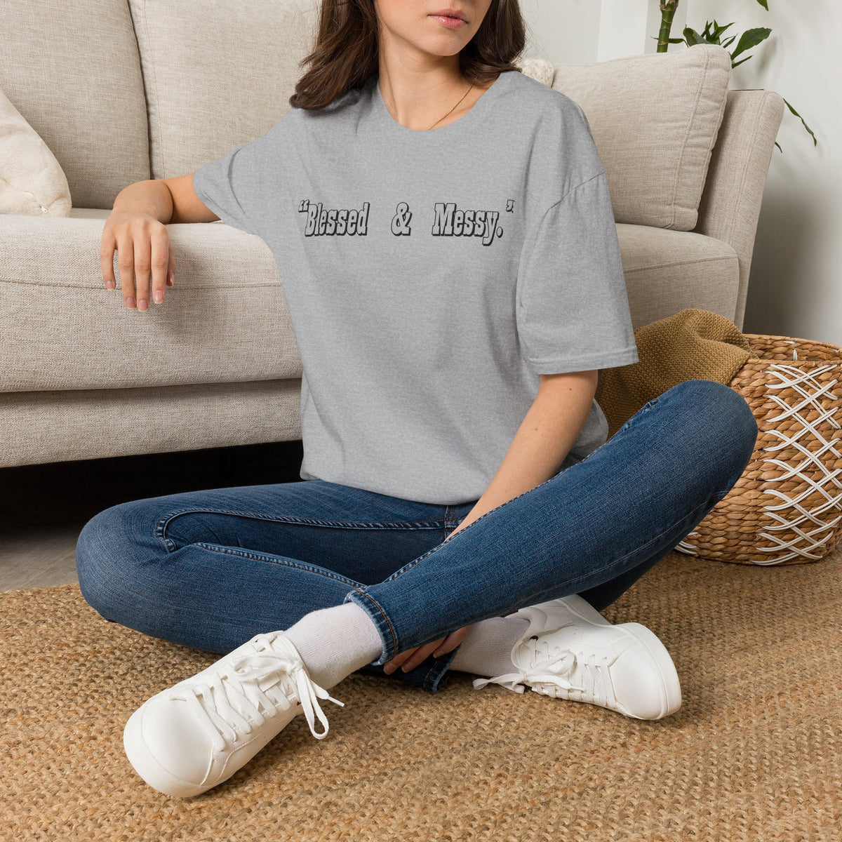 Blessed & Messy T-Shirt | Script Text Minimalist Typography