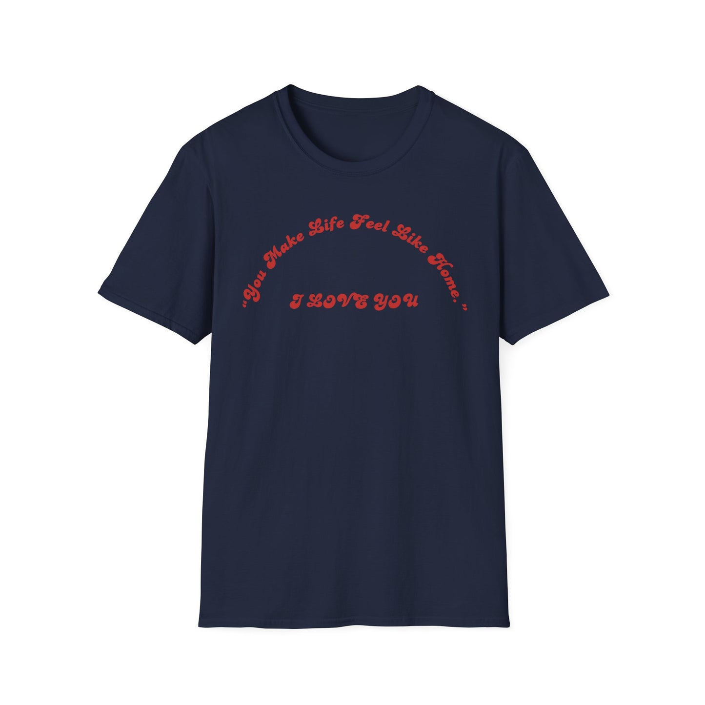 I Love You Graphic Tee — Romantic Red Script Chest Shirt