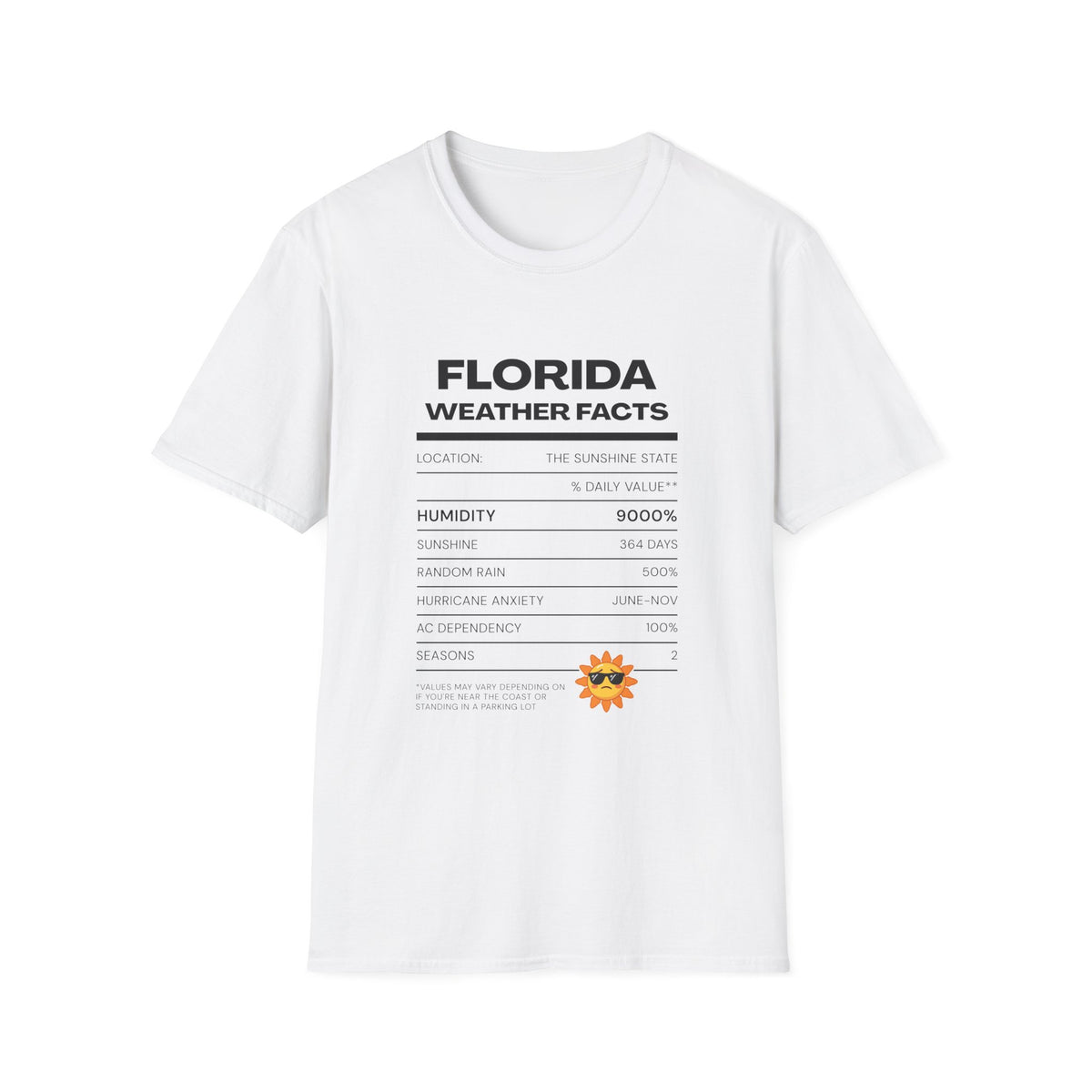 Florida Weather Facts T-Shirt | Humidity 9000% Graphic Tee