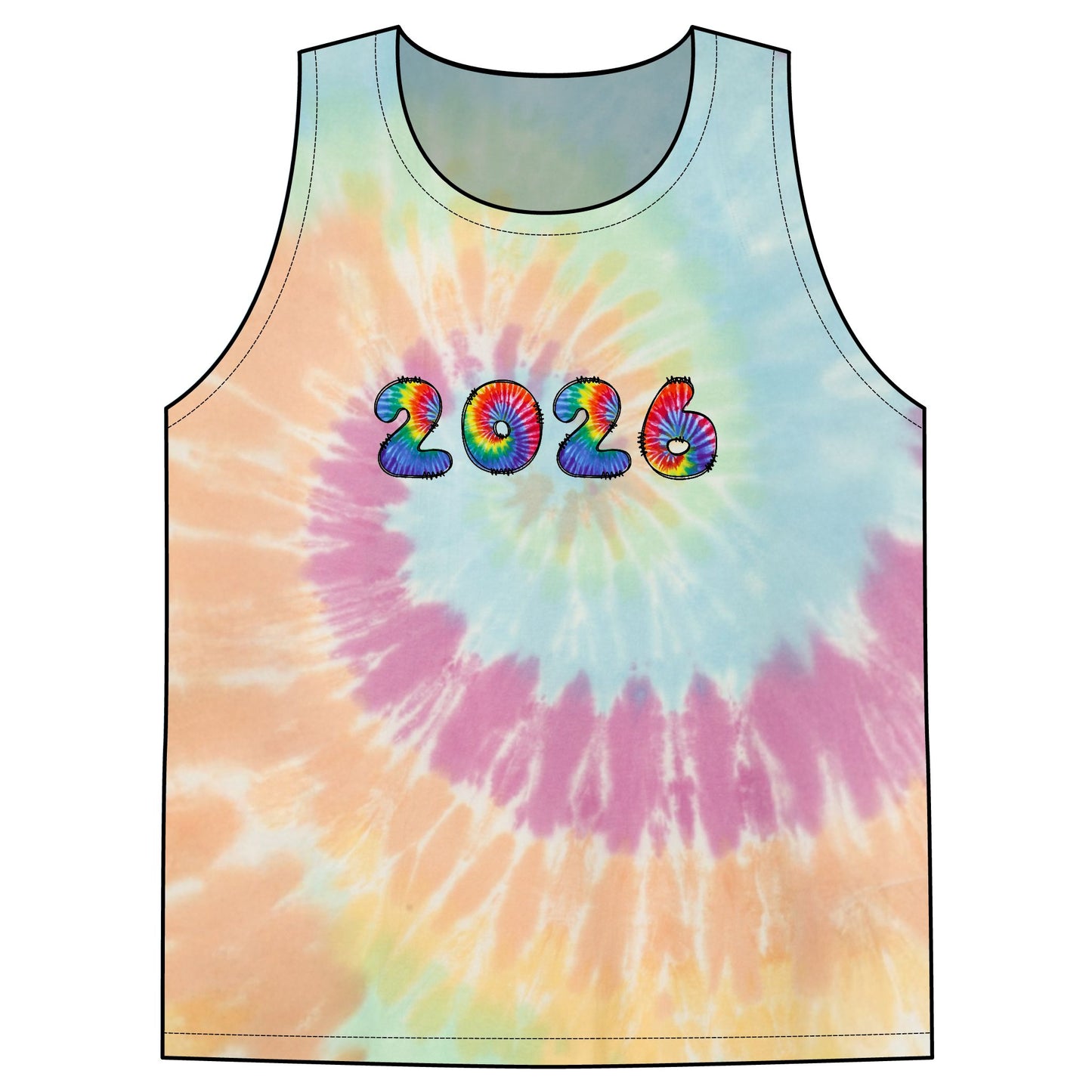 2026 Rainbow Tie-Dye Tank Top | Spiral Swirl Festival Beachwear