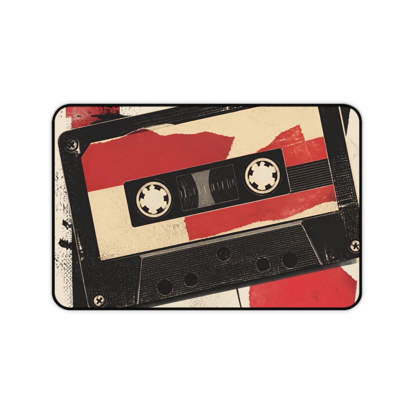 Retro Cassette Tape Desk Mat | Vintage Audio, Red Black Graphic