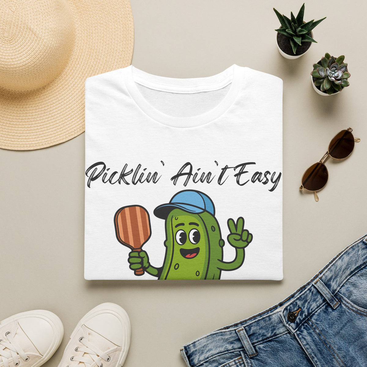 Picklin Ain't Easy Pickle Character T-Shirt | Cartoon Pickle with Paddle