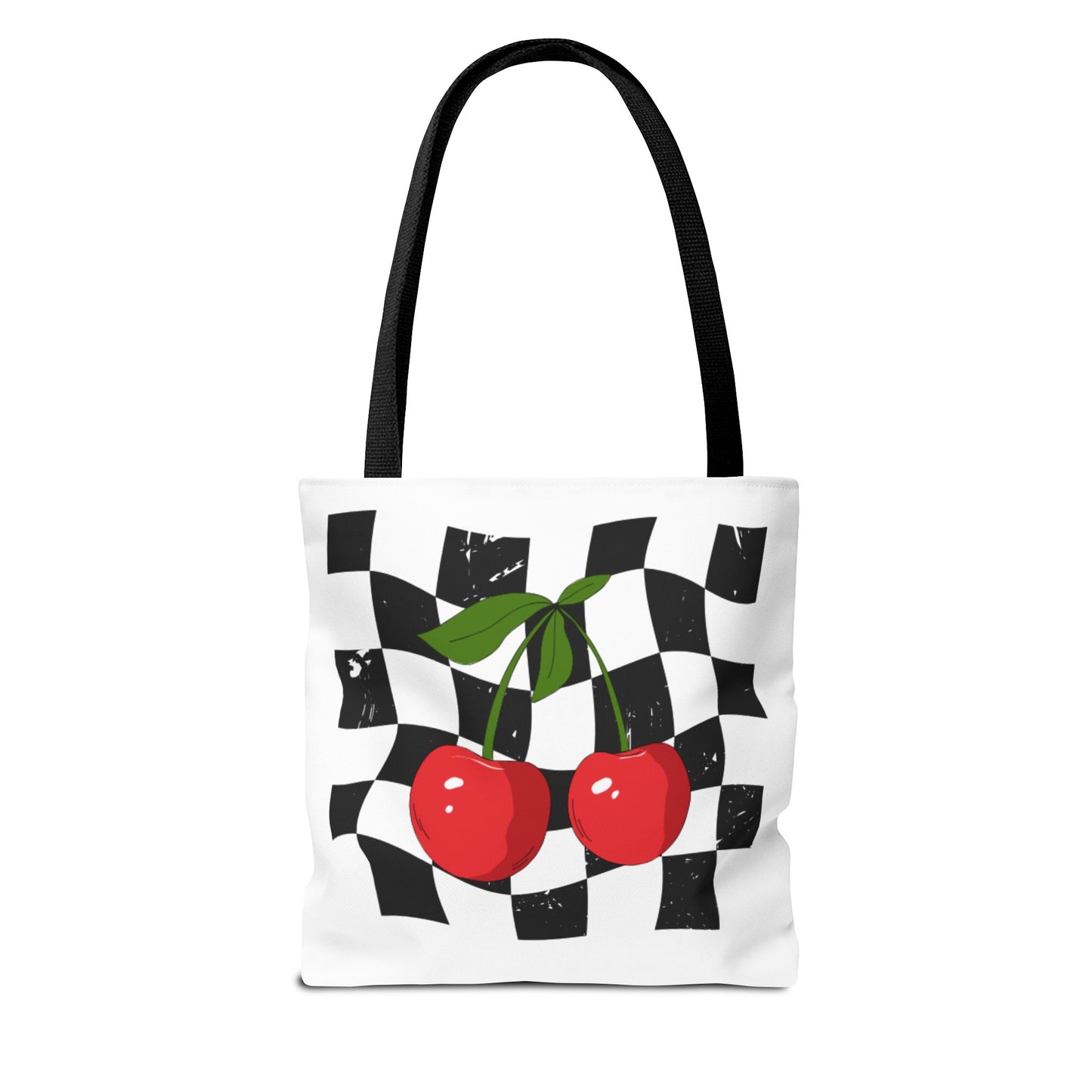 Cute Cherry Checkerboard Tote Bag, Summer Vibe Shopping Bag, Trendy Eco-Friendly Gift, Picnic Essential, Festival Accessory