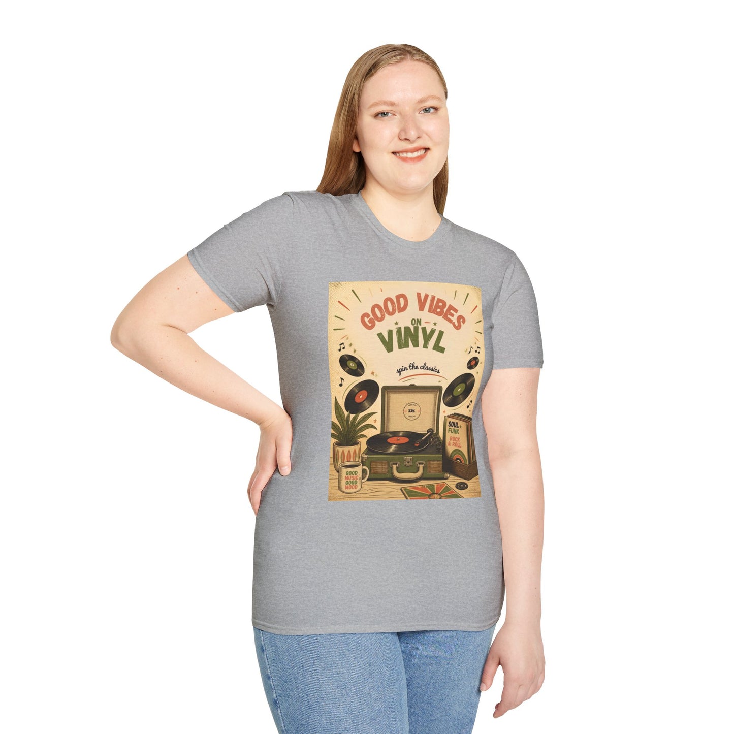 Good Vibes on Vinyl T-Shirt | Retro Record Player Design