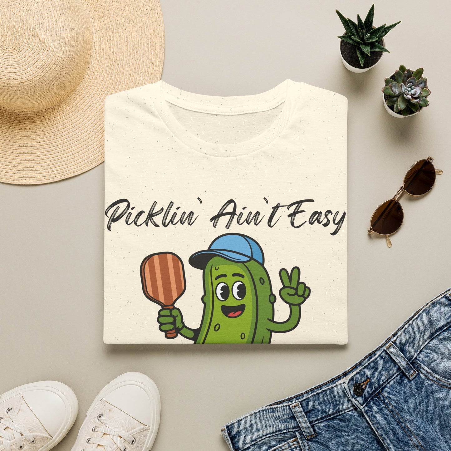Picklin Ain't Easy Pickle Character T-Shirt | Cartoon Pickle with Paddle