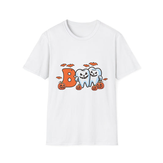 Halloween Themed Unisex Softstyle T-Shirt, Boo Shirt, Spooky Tee, Trick or Treat Shirt, Casual Halloween Wear, Fall Fashion
