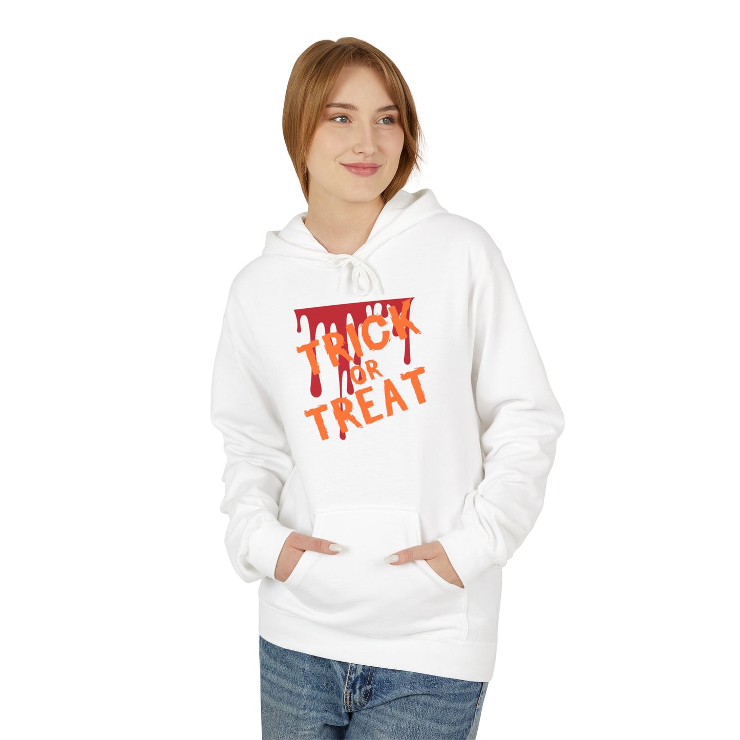 Trick or Treat Fleece Hoodie, Halloween Hoodie, Unisex Pullover, Cozy Fall Layer, Spooky Sweatshirt, Festival Apparel