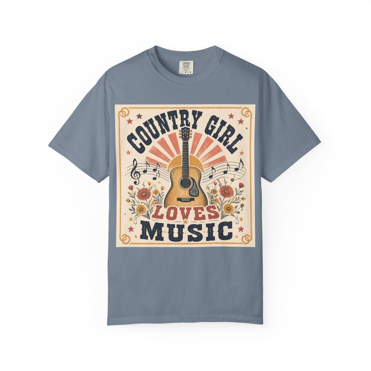 Country Girl Loves Music T-shirt | Acoustic Guitar Floral Vintage Design