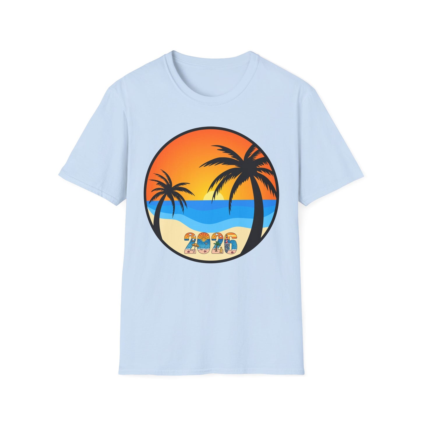 Sunset Palm Beach 2026 T-Shirt | Retro Tropical Circle Design